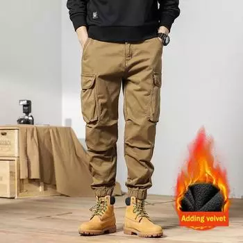 Осенние и зимние новые мужские рабочие брюки для активного отдыха, свободные спортивные десантные выпрямляющие ноги хлопковые тяжелые плюшевые повседневные брюки 28 серый