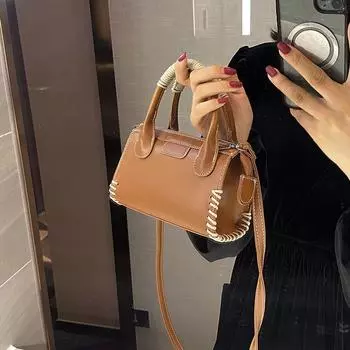 Осенние и зимние новые ретро-сумки Boston для женщин, высококачественные сумки-мессенджеры через плечо, плетеные сумки-барабаны в иностранном стиле чёрный