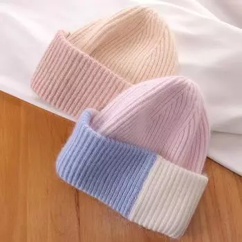Осенние и зимние новые вязаные шапки для женщин с маленьким лицом, контрастные цвета, симпатичные, универсальные, повседневные и теплые, модные шерстяные шапки. M56-58cm