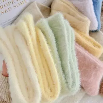 Осенние и зимние однотонные носки средней длины из норкового бархата, а также толстые теплые плюшевые носки из бархата One size белый