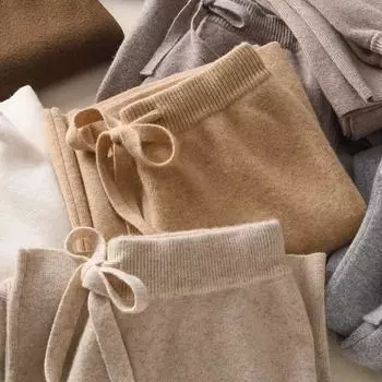 Осенние и зимние однотонные повседневные широкие брюки женские модные узкие прямые свободные трикотажные брюки женские с высокой талией элегантные винтажные женские брюки 25631 S белый