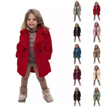 Осенние и зимние пальто для больших детей, пальто из искусственного кашемира, ветровка с крупными лацканами 100 чёрный