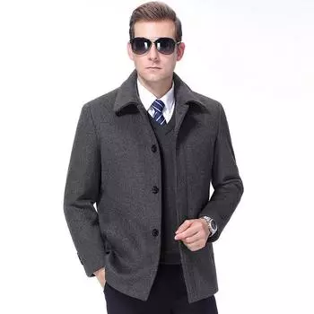 Осенние и зимние пальто из кашемира для людей среднего и пожилого возраста Мужские шерстяные куртки с лацканами Пальто с лацканами Мужская одежда для пап на пуговицах Большие размеры 165