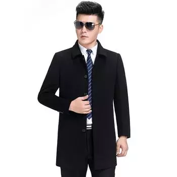 Осенние и зимние пальто, кашемировые пальто среднего возраста, мужские ветровки средней длины, повседневные шерстяные пальто, одежда для пап 170