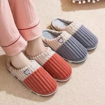 Осенние и зимние парные хлопковые тапочки, домашние с теплым противоскользящим покрытием, плюшевые домашние хлопковые тапочки для мужчин 36-37 бордовый