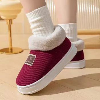Осенние и зимние парные хлопковые тапочки на толстой подошве зимние сапоги домашние бархатные теплые хлопковые тапочки 36-37 вино красного