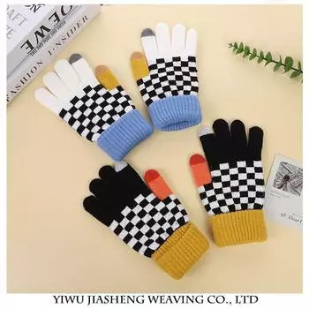 Осенние и зимние перчатки для мальчиков и девочек из искусственной овечьей нити с шахматным узором, зимние, плюс бархат и утолщение для езды на велосипеде, чтобы предотвратить холод average size