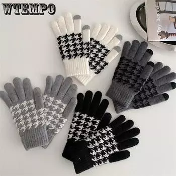 Осенние и зимние перчатки Thousand Bird Grid Knitted для женщин, корейские бархатные перчатки для сенсорных экранов, защита от холода и тепла, перчатки для езды на велосипеде и пальцев для мужчин one size белый