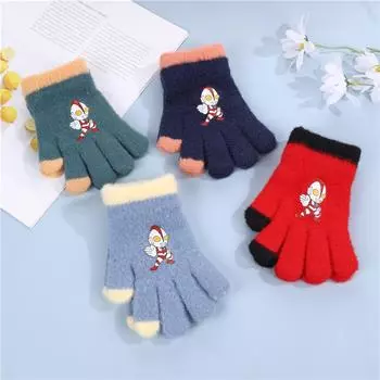 Осенние и зимние перчатки Ultraman для детей с героями мультфильмов, с полным пальцем, простые, для мальчиков, теплые, для учеников детского сада, для маленьких мальчиков Average Size