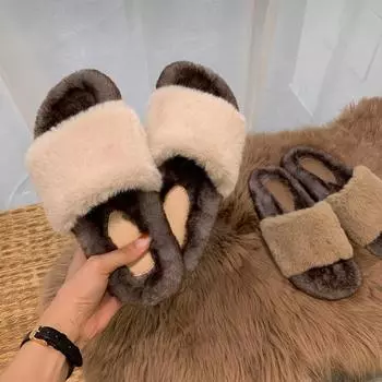 Осенние и зимние плюшевые тапочки женские модные теплые тапочки для дома и отдыха плюшевые тапочки 35