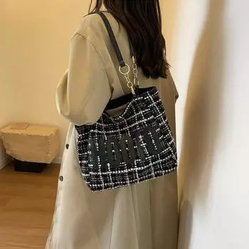 Осенние и зимние популярные нишевые женские сумки корейская версия повседневных сумок-тоут вместительные сумки для поездок на работу универсальные клетчатые сумки через плечо бежевый