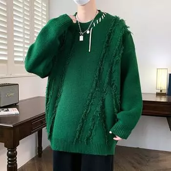 Осенние и зимние повседневные свитера Мужские трикотажные изделия с длинными рукавами Круглый вырез Мужские трикотажные изделия Рождественский свитер 4XL белый