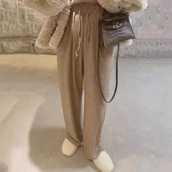 Осенние и зимние повседневные трикотажные широкие брюки для женщин, модные элегантные узкие свободные брюки с высокой талией, женские прямые винтажные простые брюки 25692 S серый