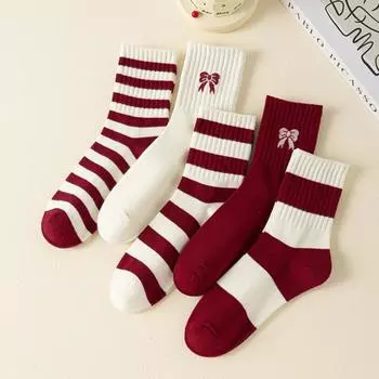 Осенние и зимние повседневные универсальные носки Ангола красного цвета до середины икры модные чулки без косточек One size