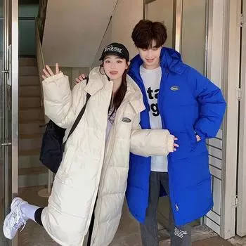 Осенние и зимние пуховики, куртка-хлеб с капюшоном в парном стиле, свободная повседневная куртка из хлопка выше колена в корейском стиле XXL белый