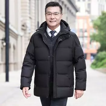 Осенние и зимние пуховики, модная мужская одежда, плотные мужские хлопковые куртки, повседневные деловые хлопковые куртки, теплые куртки на белом утином пуху XXXXXL чёрный
