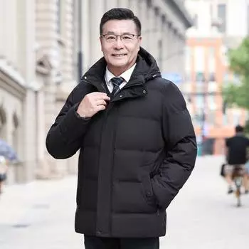 Осенние и зимние пуховики, модная мужская одежда, плотные мужские хлопковые куртки, повседневные деловые хлопковые куртки, теплые куртки на белом утином пуху M чёрный