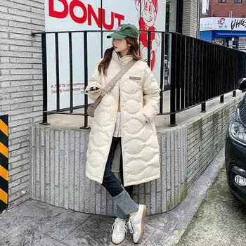Осенние и зимние пуховые и хлопковые куртки, средней и длинной длины, модная женская одежда, корейская версия, свободная ромбовидная сетка, хлопковая куртка XL белый