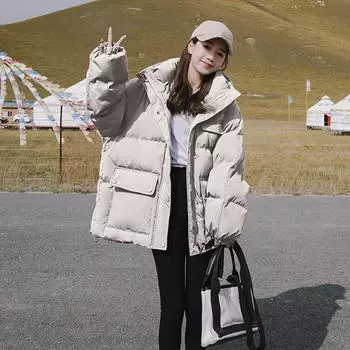 Осенние и зимние пуховые и хлопковые куртки, куртки с капюшоном, короткие и средние повседневные хлопковые куртки в студенческом стиле, верхняя одежда L белый