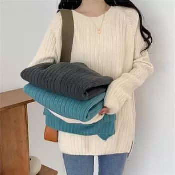 Осенние и зимние пуловеры, свитера, женские модные, с длинным рукавом, облегающие, однотонные, вязаные свитера, женские, свободные, с круглым вырезом, базовые джемперы, женская одежда 25654 One Size темно-серого