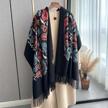 Осенние и зимние растения, цветы, литературный и ретро-стиль, элегантная вышивка, женский теплый шарф, шаль-кондиционер 185-65cm красный