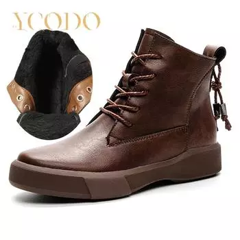 Осенние и зимние сапоги из натуральной кожи для девочек, студенческие кожаные сапоги, теплые удобные женские ботинки из воловьей кожи и кашемира 43 чёрный
