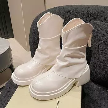 Осенние и зимние сапоги на толстой подошве, женские темпераментные короткие сапоги на высоком каблуке, ощущение толстого каблука, британский стиль, тонкие сапоги 35