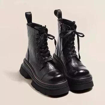 Осенние и зимние сапоги в британском стиле с толстой подошвой, женские весенние одинарные сапоги, короткие сапоги, байкерские сапоги в стиле ретро с эффектом потертости 35 коричневый