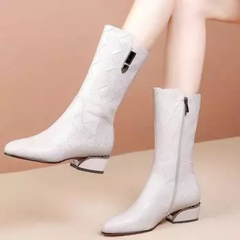 Осенние и зимние сапоги женские на толстом каблуке средней высоты сапоги из мягкой кожи женские сапоги женская обувь зима 39