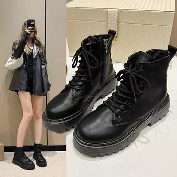 Осенние и зимние сапоги женские весенние эти популярные короткие сапоги с толстой подошвой сезонная обувь для маленьких людей 35
