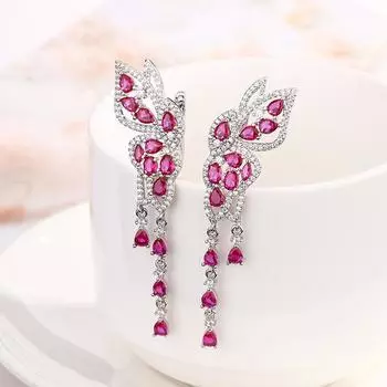 Осенние и зимние серьги из серебра 925 пробы, браслет-игла, рубиновый комплект, бабочка, кисточка, легкие, роскошные, универсальные женские украшения