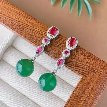 Осенние и зимние серьги в национальном стиле, серебряные серьги-иглы S925, натуральный халцедон, ретро-темперамент, универсальные, высококачественные, женская мода