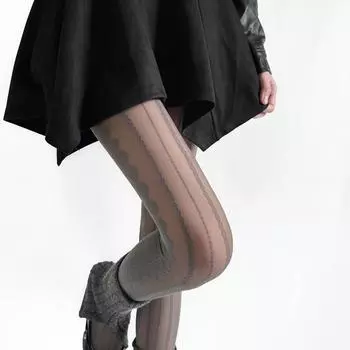 Осенние и зимние серые жаккардовые шелковые носки Pure Desire Вертикальные полосатые носки Spicy Girl Fold Wear Универсальные колготки для весны и осени глубокий рубиновый