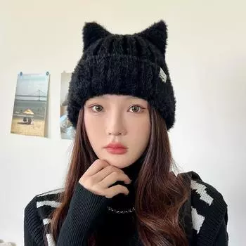 Осенние и зимние шапки новые универсальные бархатные теплые холодные кошачьи ушки милые M56-58cm кофейный