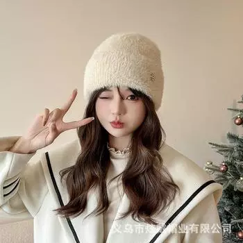 Осенние и зимние шапки женские плюшевые новые вязаные шапки универсальные теплые защитные наушники утолщенные модные шерстяные шапки one size fits all хаки