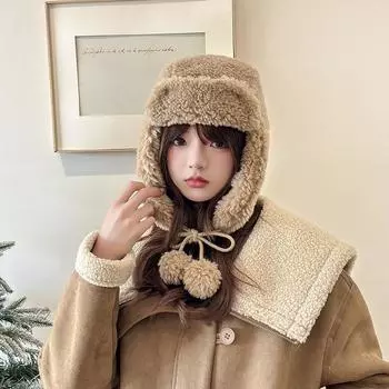 Осенние и зимние шапки женские плюшевые новые вязаные шерстяные универсальные теплые утолщенные модные плюшевые шапки Lei Feng one size fits all хаки