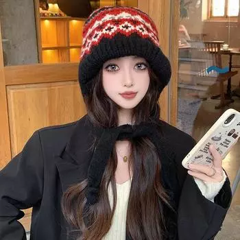 Осенние и зимние шапки женские теплые защитные наушники вязаные шерстяные шапки ретро шапки-мешки двойного назначения