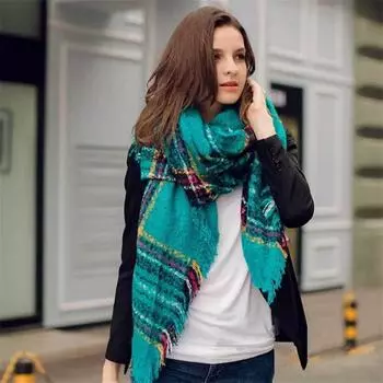 Осенние и зимние шарфы, мохеровые шарфы из пряжи с петлями, женские цветные клетчатые шарфы с бахромой, шали поколения 170*125cm хаки