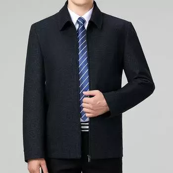 Осенние и зимние шерстяные мужские куртки, толстые шерстяные топы для отцов среднего возраста, куртки с лацканами для руководителей среднего и пожилого возраста M