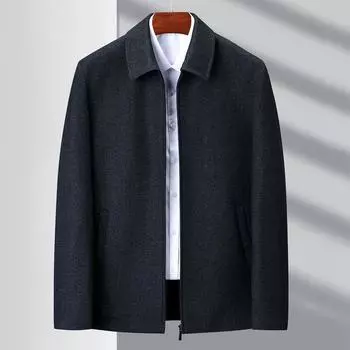 Осенние и зимние шерстяные мужские куртки, толстые шерстяные топы для отцов среднего возраста, куртки с лацканами для руководителей среднего и пожилого возраста M