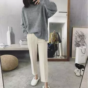 Осенние и зимние шерстяные шаровары женские брюки-карроты плотные повседневные свободные брюки 3XL чёрный