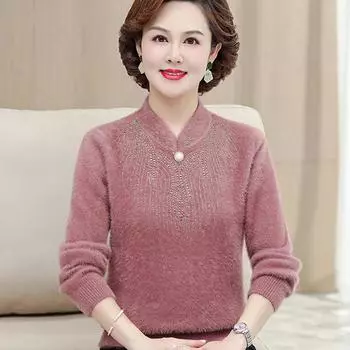 Осенние и зимние свитера для мам с утолщенным бархатом для женщин среднего и пожилого возраста, толстая зимняя рубашка из норкового бархата 5XL зелёный