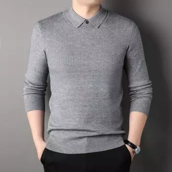 Осенние и зимние свитера для мужчин, модные однотонные лацканы, мужские длинные рукава, рубашка, вязаный свитер M