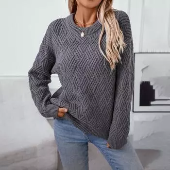 Осенние и зимние свитера для женщин Однотонные пуловеры с ромбами Вязаные свитера для женщин S бежевый