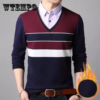 Осенние и зимние свитера, искусственная рубашка из двух частей, деловой повседневный тонкий вязаный свитер, термобелье, подходящее для мужчин молодого и среднего возраста 3XL