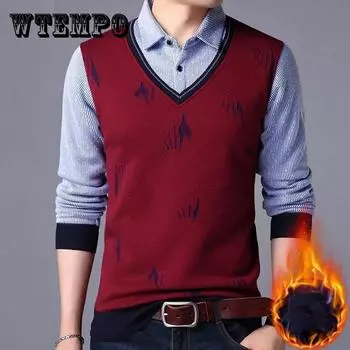 Осенние и зимние свитера, искусственная рубашка из двух частей, деловой повседневный тонкий вязаный свитер, термобелье, подходящее для мужчин молодого и среднего возраста 3XL