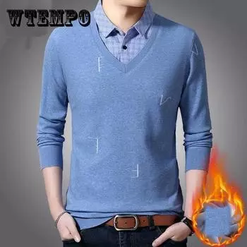 Осенние и зимние свитера, искусственная рубашка из двух частей, деловой повседневный тонкий вязаный свитер, термобелье, подходящее для мужчин молодого и среднего возраста 3XL