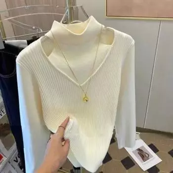 Осенние и зимние свитера с длинными рукавами, модные женские пуловеры, топы с вырезами, трикотаж, тонкая одежда 29476