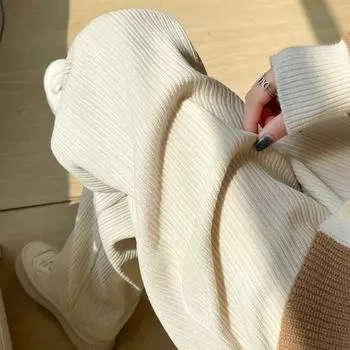 Осенние и зимние свободные повседневные длинные брюки для женщин 2024 года, новые корейские модные элегантные прямые широкие брюки, женские однотонные брюки 2399 S слоновая кость