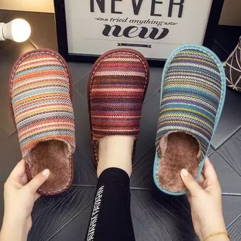 Осенние и зимние тапочки из хлопчатобумажной ткани для женщин 35 синий